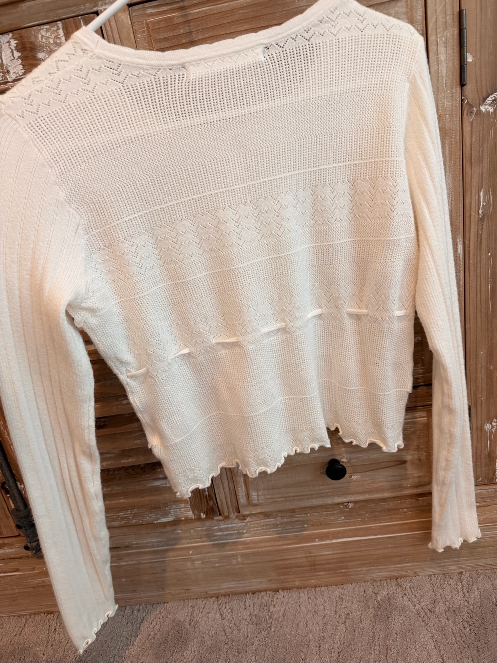 Altar'd State Ivory Pointelle Ruffle Trim Sweater (Size Medium) - Picture 3 of 10